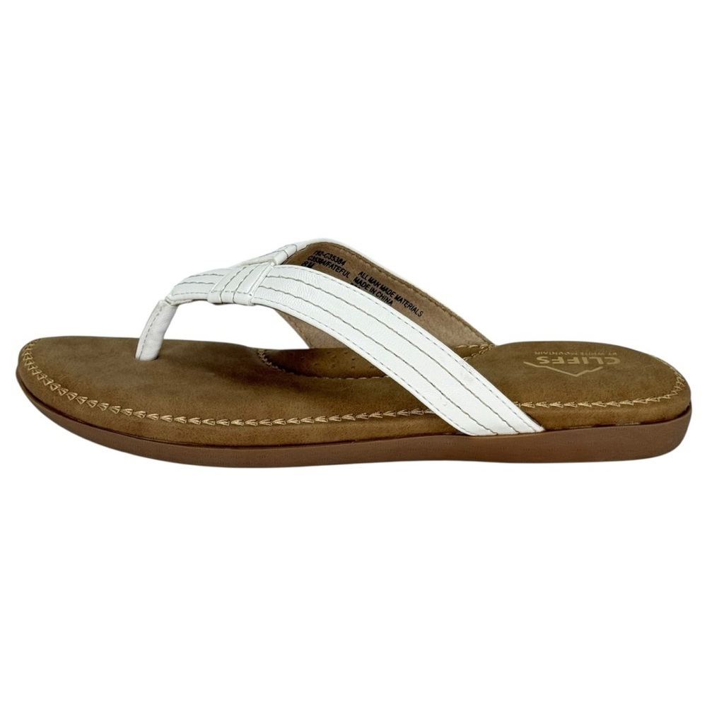 Cliffs by White Mountain Fateful White Faux Leather Womens Thong Sandals Size 8M - Picture 3 of 12
